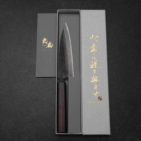 Ajikiri Blue Steel #1 Kurouchi Lila Urushi Griff 145mm-[Musashi]-[Japan-Küchenmesser]