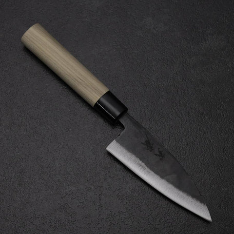 Ajikiri White Steel #2 Kurouchi Runder Büffelhorn und Magnolienholz Griff 105mm-[Musashi]-[Japan-Küchenmesser]