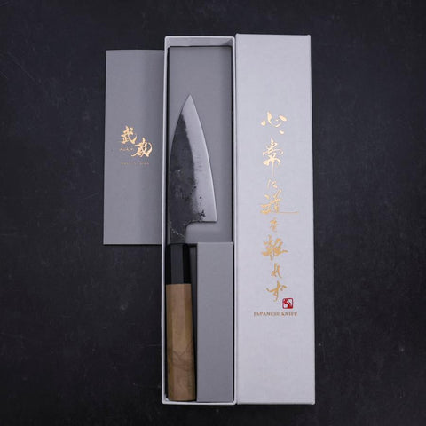 Ajikiri White Steel #2 Kurouchi Büffelhorn und Magnolienholz Griff 105mm-[Musashi]-[Japan-Küchenmesser]