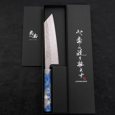 Bunka AUS-10 Nashiji Damast Blau-Weißer-Mix Ozeanplastik Griff 170mm-[Musashi]-[Japan-Küchenmesser]