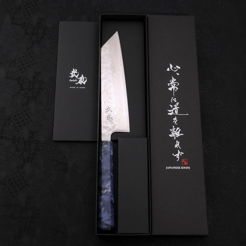 Bunka AUS-10 Nashiji Damast Blauer Ozeanplastik Griff 170mm-[Musashi]-[Japan-Küchenmesser]