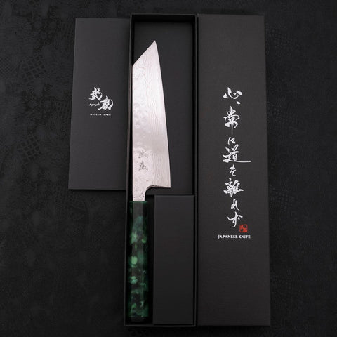 Bunka AUS-10 Nashiji Damast Grüner Ozeanplastik Griff 170mm-[Musashi]-[Japan-Küchenmesser]