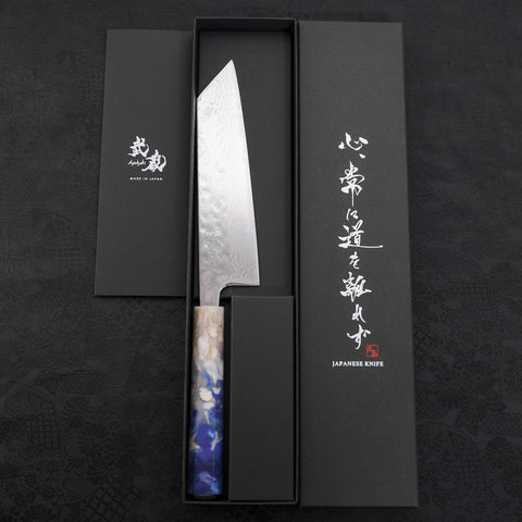 Bunka AUS-10 Nashiji Damast Kagami Weiß-Blauer Ozeanplastik Griff 170mm-[Musashi]-[Japan-Küchenmesser]