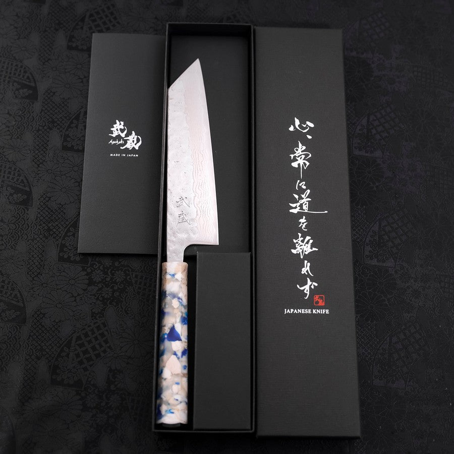 Bunka AUS-10 Nashiji Damast Kagami Weißer-Mix Ozeanplastik Griff 170mm-[Musashi]-[Japan-Küchenmesser]