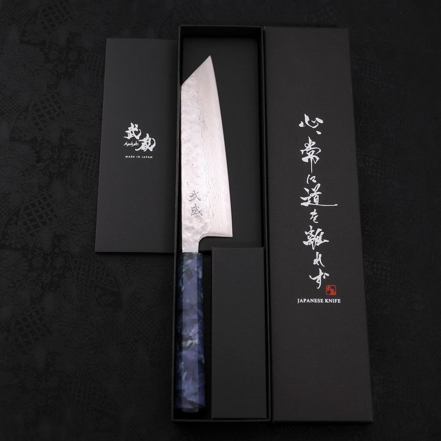 Bunka AUS-10, Nashiji Damast Ozeanplastik Griff in Blau, 170mm-[Musashi]-[Japan-Küchenmesser]