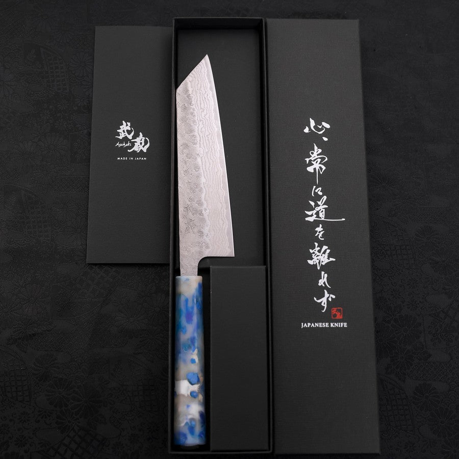 Bunka AUS-10, Nashiji Damast Ozeanplastik Griff in Blau-Weiß Mix, 170mm-[Musashi]-[Japan-Küchenmesser]