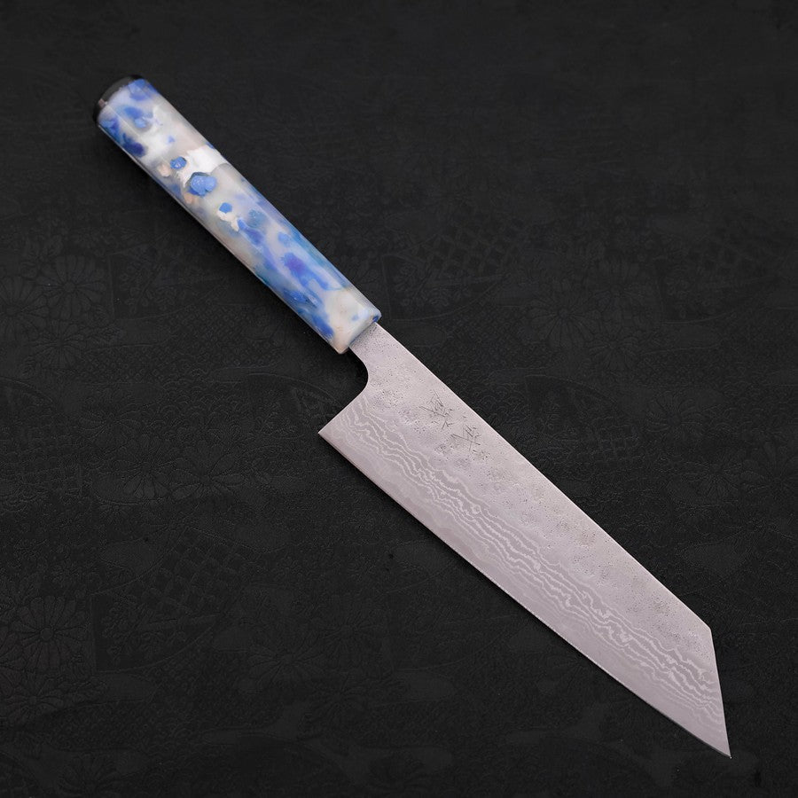 Bunka AUS-10, Nashiji Damast Ozeanplastik Griff in Blau-Weiß Mix, 170mm-[Musashi]-[Japan-Küchenmesser]