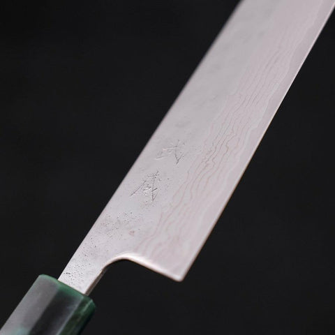 Bunka AUS-10, Nashiji Damast Ozeanplastik Griff in Grün, 170mm-[Musashi]-[Japan-Küchenmesser]