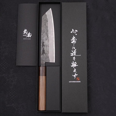 Bunka Blue Steel #2 Edelstahlummantelung Kurouchi Walnuss- und Rosenholz Griff 180mm-[Musashi]-[Japan-Küchenmesser]
