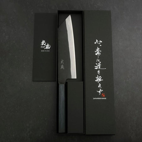Bunka Blue Steel #2 Kurouchi Büffelhorn und Ebenholz Griff 170mm-[Musashi]-[Japan-Küchenmesser]