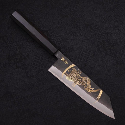 Bunka Blue Steel #2 Kurouchi Chokin "Samurai Im Neumond" Büffelhorn und Ebenholz Griff 175mm-[Musashi]-[Japan-Küchenmesser]