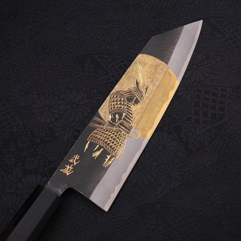 Bunka Blue Steel #2 Kurouchi Chokin "Samurai Im Vollmond" Büffelhorn und Ebenholz Griff 175mm-[Musashi]-[Japan-Küchenmesser]