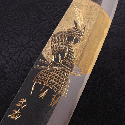 Bunka Blue Steel #2 Kurouchi Chokin "Samurai Im Vollmond" Büffelhorn und Ebenholz Griff 175mm-[Musashi]-[Japan-Küchenmesser]