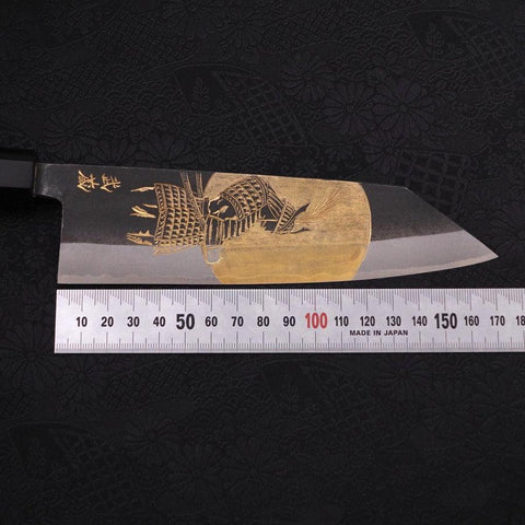 Bunka Blue Steel #2 Kurouchi Chokin "Samurai Im Vollmond" Büffelhorn und Ebenholz Griff 175mm-[Musashi]-[Japan-Küchenmesser]