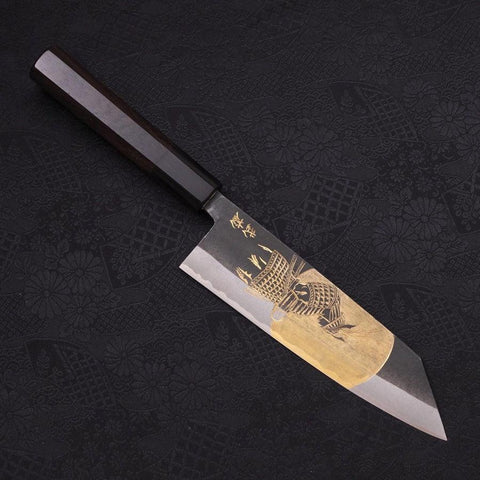 Bunka Blue Steel #2 Kurouchi Chokin "Samurai Im Vollmond" Büffelhorn und Ebenholz Griff 175mm-[Musashi]-[Japan-Küchenmesser]