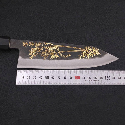 Bunka Blue Steel #2 Kurouchi Chokin "Tiger Im Bambus" Büffelhorn und Ebenholz Griff 175mm-[Musashi]-[Japan-Küchenmesser]