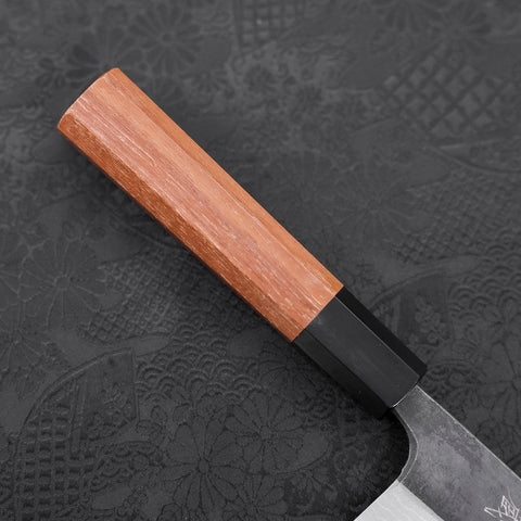 Bunka Blue Steel #2 Kurouchi Damast Büffelhorn und Teakholz Griff 165mm-[Musashi]-[Japan-Küchenmesser]