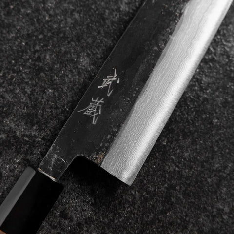 Bunka Blue Steel #2 Kurouchi Damast Büffelhorn und Walnussholz Griff 180mm-[Musashi]-[Japan-Küchenmesser]