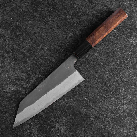 Bunka Blue Super Kurouchi Damast Büffelhorn und Walnussholz Griff 165mm-[Musashi]-[Japan-Küchenmesser]