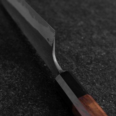 Bunka Blue Super Kurouchi Damast Büffelhorn und Walnussholz Griff 165mm-[Musashi]-[Japan-Küchenmesser]