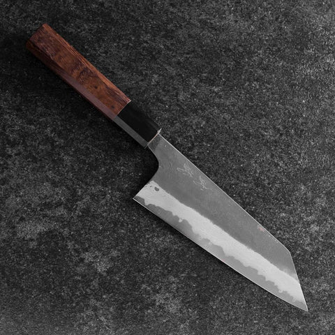 Bunka Blue Super Kurouchi Damast Büffelhorn und Walnussholz Griff 165mm-[Musashi]-[Japan-Küchenmesser]