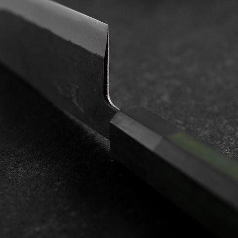 Bunka Edelstahlummantelung Blue Steel #2 Kurouchi Grüner Urushi Griff 170mm-[Musashi]-[Japan-Küchenmesser]