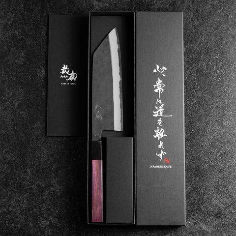 Bunka Edelstahlummantelung Blue Steel #2 Kurouchi Lila Urushi Griff 170mm-[Musashi]-[Japan-Küchenmesser]