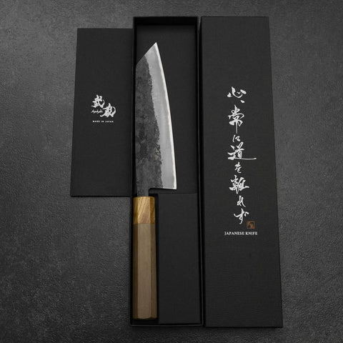 Bunka Edelstahlummantelung Blue Steel #2 Kurouchi Walnussholz-Zelkove Griff 180mm-[Musashi]-[Japan-Küchenmesser]