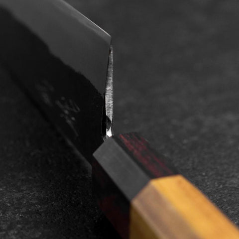 Bunka Edelstahlummantelung Blue Steel #2 Kurouchi Zelkove Griff 180mm-[Musashi]-[Japan-Küchenmesser]