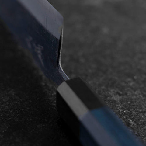 Bunka Edelstahlummantelung Blue Super Kurouchi Blauer Urushi Griff 170mm-[Musashi]-[Japan-Küchenmesser]