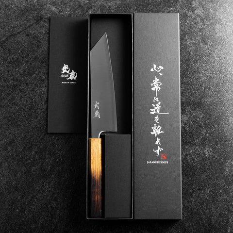 Bunka Edelstahlummantelung Blue Super Poliert Yaki Urushi Griff 175mm-[Musashi]-[Japan-Küchenmesser]