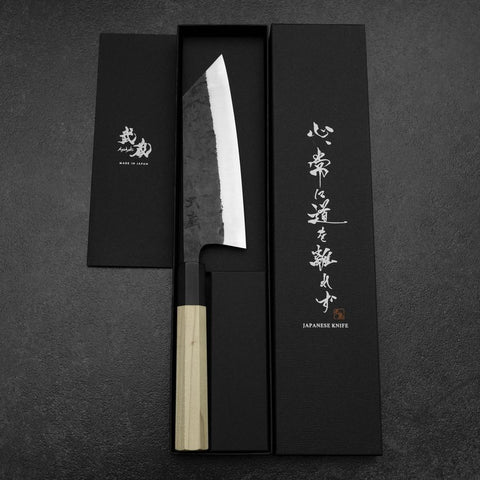 Bunka Edelstahlummantelung White Steel #2 Kurouchi Büffelhorn und Magnolienholz Griff 170mm-[Musashi]-[Japan-Küchenmesser]