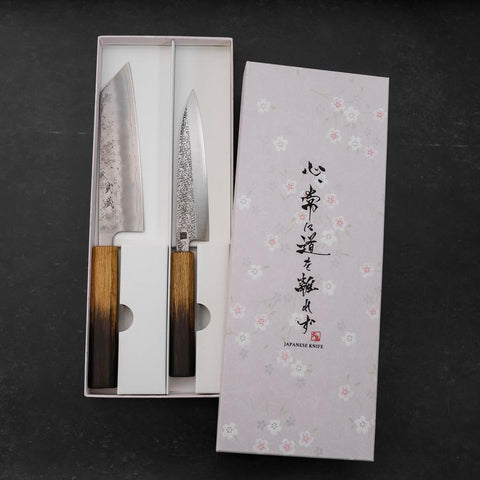 Bunka & Kaisaki Silver Steel #3 VG-10 Nashiji Yaki Urushi Sakura Set-[Musashi]-[Japan-Küchenmesser]