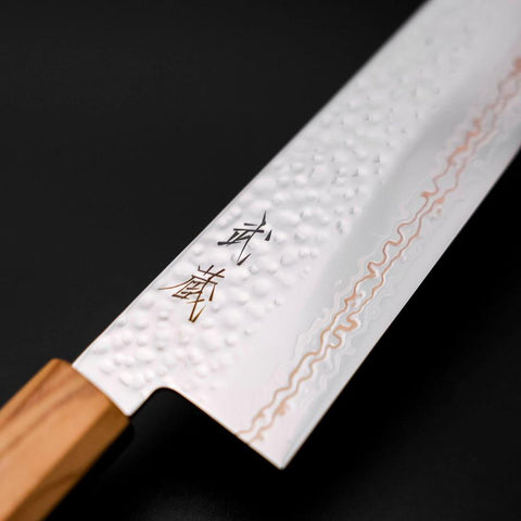 Bunka SLD Nickel Tsuchime Kolorierter Damast Olivenholz Griff 170mm Limited Edition-[Musashi]-[Japan-Küchenmesser]