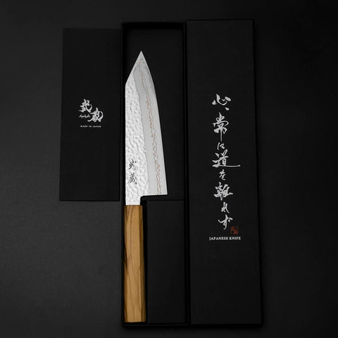 Bunka SLD Nickel Tsuchime Kolorierter Damast Olivenholz Griff 170mm Limited Edition-[Musashi]-[Japan-Küchenmesser]
