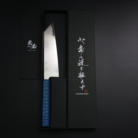 Bunka SLD Wellen Nickel Damast Blauer Urushi Griff 170mm-[Musashi]-[Japan-Küchenmesser]