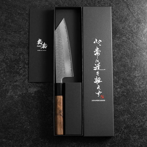 Bunka SPG Strix Tsuchime Damast Büffelhorn und Walnussholz Griff 165mm-[Musashi]-[Japan-Küchenmesser]