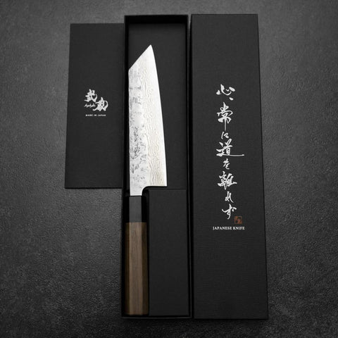 Bunka Schwedenstahl Nashiji Washi Damast Walnuss-und Rosenholz Griff 170mm-[Musashi]-[Japan-Küchenmesser]