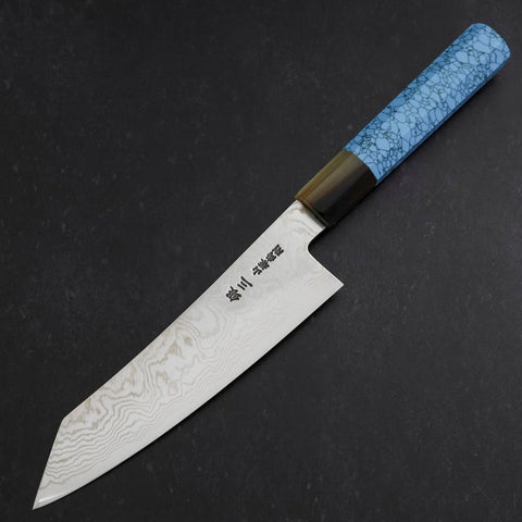 Bunka Silver Steel #3 Damast Büffelhorn-Türkis Griff 180mm-[Musashi]-[Japan-Küchenmesser]