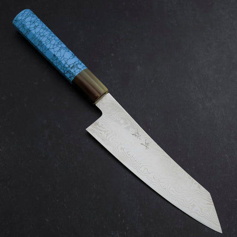 Bunka Silver Steel #3 Damast Büffelhorn-Türkis Griff 180mm-[Musashi]-[Japan-Küchenmesser]