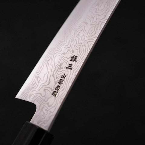 Bunka Silver Steel #3, Damast Büffelhorn und Teak Griff, 180mm-[Musashi]-[Japan-Küchenmesser]