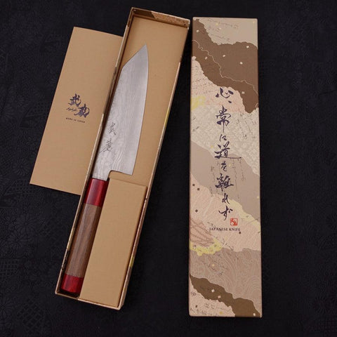 Bunka Silver Steel #3 Wellen Nickel Damast Roter Walnussholz Griff 170mm-[Musashi]-[Japan-Küchenmesser]