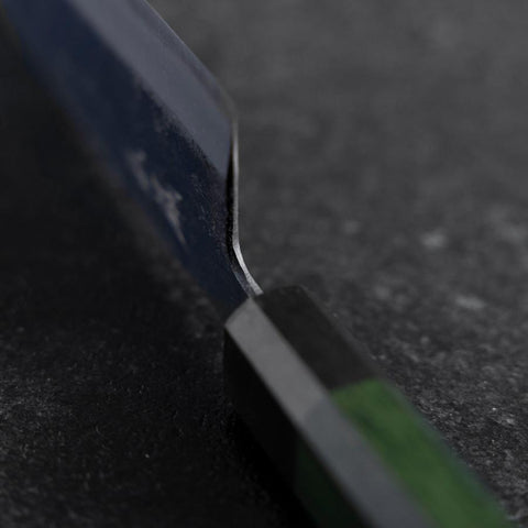 Bunka Stainless Clad Blue Super Kurouchi Green Urushi Handle 170mm (6.7”)-[Musashi]-[Japan-Küchenmesser]