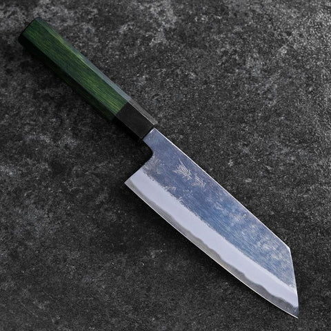 Bunka Stainless Clad Blue Super Kurouchi Green Urushi Handle 170mm (6.7”)-[Musashi]-[Japan-Küchenmesser]