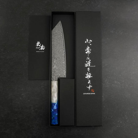Bunka VG-10 Damascus Ocean White Blue Handle 180mm (7”)-[Musashi]-[Japan-Küchenmesser]
