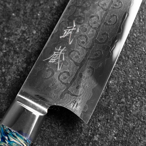 Bunka VG-10 Damast Blauer Westlicher Blütenblatt Griff 185mm-[Musashi]-[Japan-Küchenmesser]