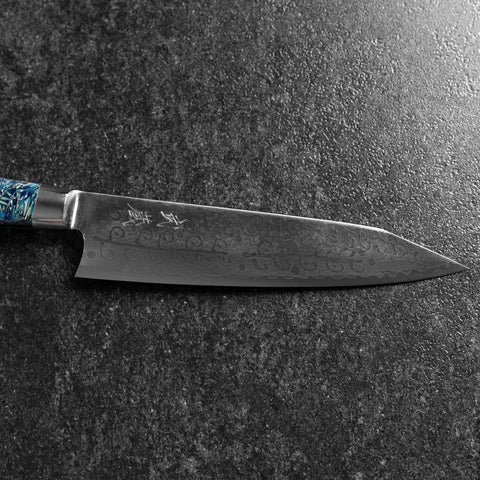 Bunka VG-10 Damast Blauer Westlicher Blütenblatt Griff 185mm-[Musashi]-[Japan-Küchenmesser]