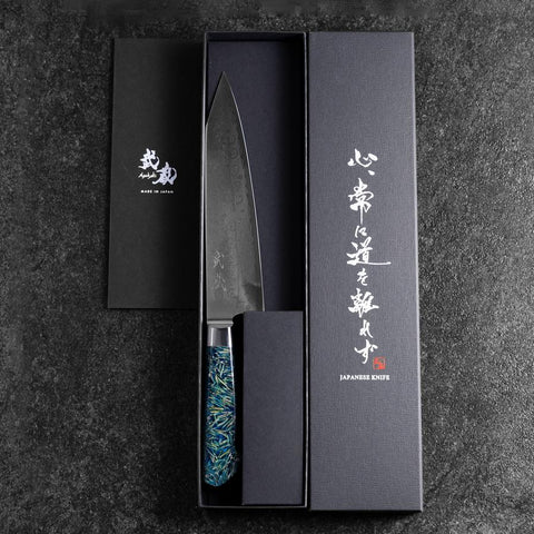 Bunka VG-10 Damast Blauer Westlicher Blütenblatt Griff 185mm-[Musashi]-[Japan-Küchenmesser]
