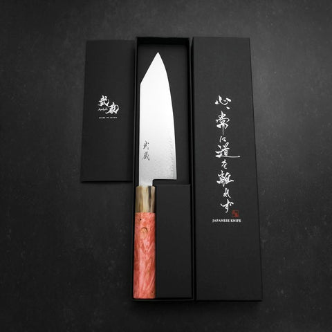Bunka VG-10 Damast Büffelhorn und Ahorn Griff in Dunklem Rosa 180mm-[Musashi]-[Japan-Küchenmesser]