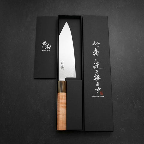 Bunka VG-10 Damast Büffelhorn und Ahorn Griff in Hellem Rosa 180mm-[Musashi]-[Japan-Küchenmesser]